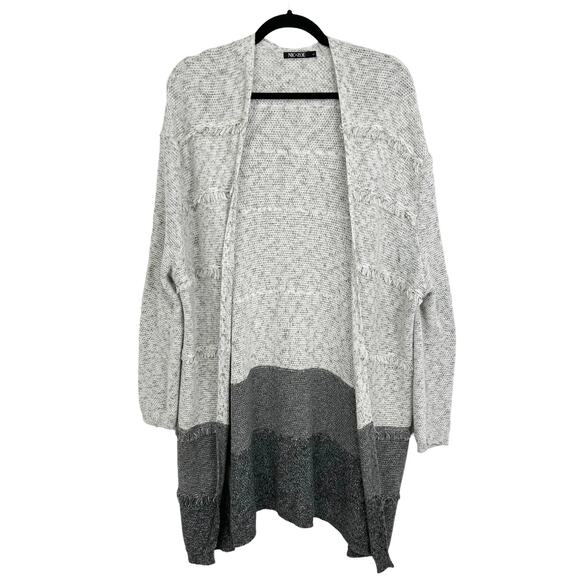 NIC + ZOE Grey Fringe Trim Open Front Cardigan Sweater Womens L - Picture 1 of 6